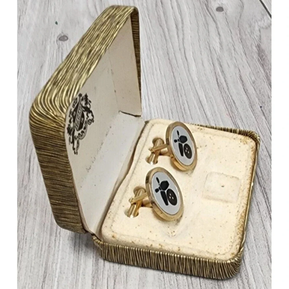 Vintage Strand Cuff Links & Tie Tack Set Bowling Theme - Original box